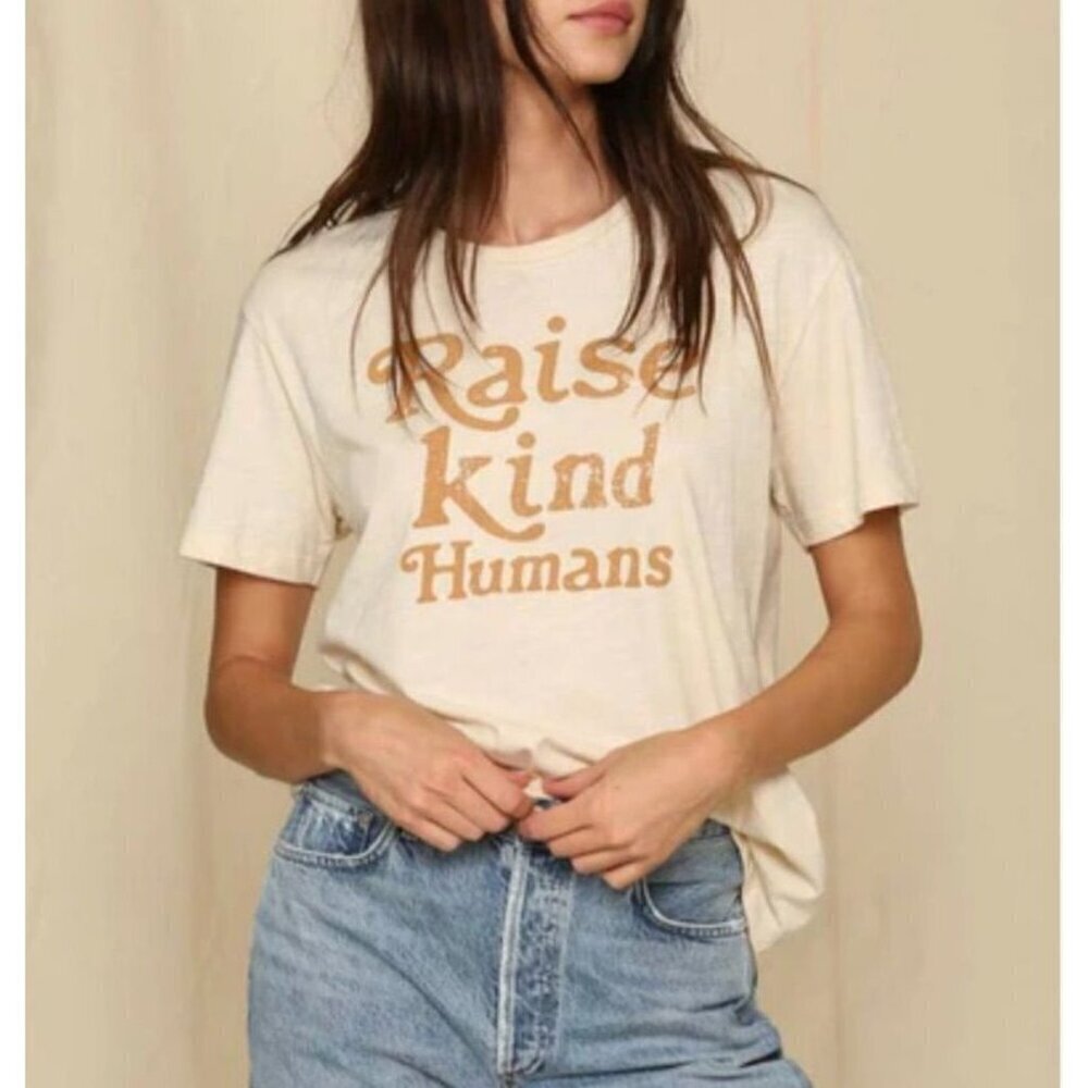 Blank Paige Raise Kind Humans Graphic Tee Size Medium Jersey Knit Bone